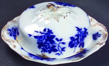 Gironde (Flow Blue, Daubs) Round Covered Butter