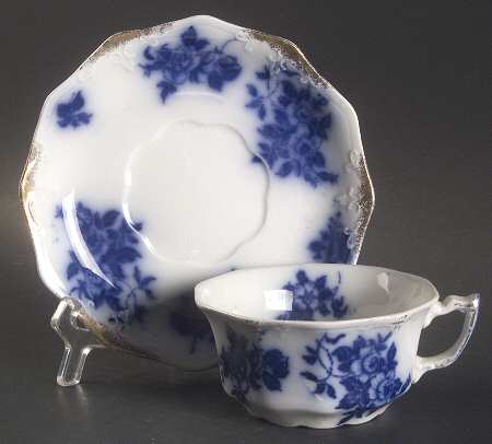 Gironde (Flow Blue, Daubs) Flat Cup & Saucer Set
