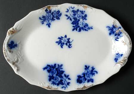 Gironde (Flow Blue, Daubs) 12" Oval Serving Platter
