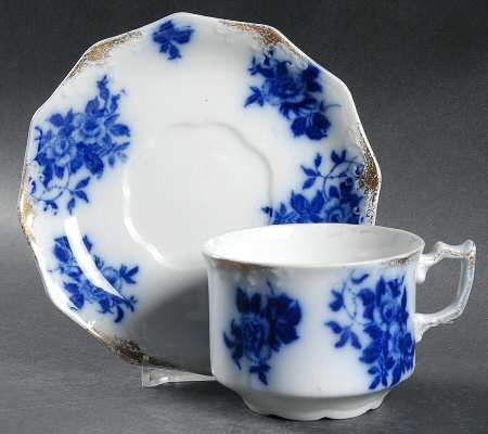 Gironde (Flow Blue, Daubs) Flat Cup & Saucer Set
