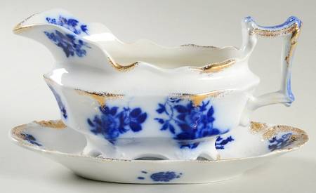 Gironde (Flow Blue, Daubs) Gravy Boat & Underplate