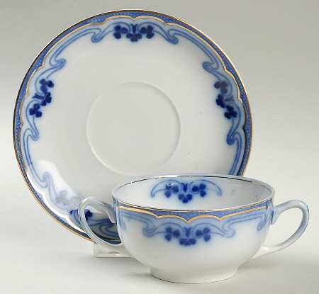 Idris (Flow Blue) Flat Bouillon Cup & Saucer