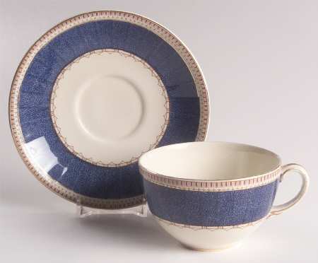Melrose (Wide Blue Rim, Smooth) Flat Cup & Saucer Set