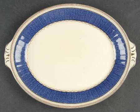 Melrose (Wide Blue Rim, Smooth) 12" Oval Serving Platter