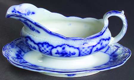 Melbourne (Flow Blue) Gravy Boat with Attached Underplate