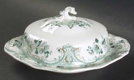 Merion Green (Gold Accent) Round Covered Butter