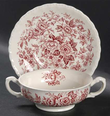 Printemps Pink Footed Cream Soup Bowl & Saucer Set