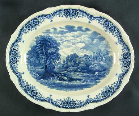 Scenes After Constable Blue (Vine Edge, Cream) 14" Oval Serving Platter