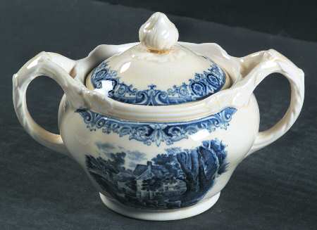 Scenes After Constable Blue (Vine Edge, Cream) Sugar Bowl & Lid
