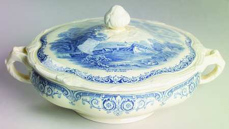 Scenes After Constable Blue (Vine Edge, Cream) Round Covered Vegetable