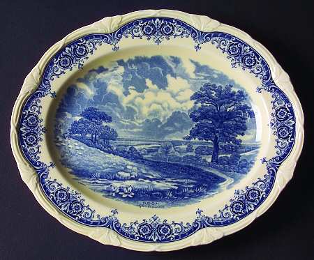 Scenes After Constable Blue (Vine Edge, Cream) 10" Oval Serving Platter