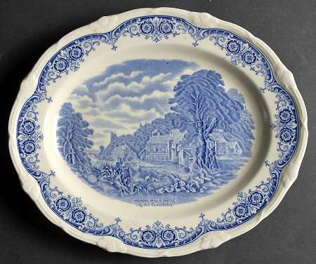 Scenes After Constable Blue (Vine Edge, Cream) 12" Oval Serving Platter