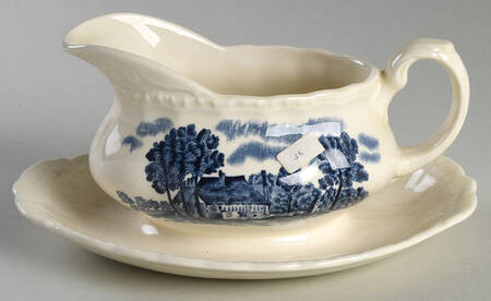 Scenes After Constable Blue (Center Design) Gravy Boat with Attached Underplate