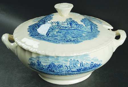 Scenes After Constable Blue (Center Design) Tureen &  Lid
