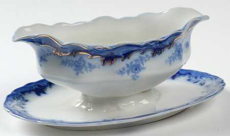 Somerset (Flow Blue) Gravy Boat with Attached Underplate