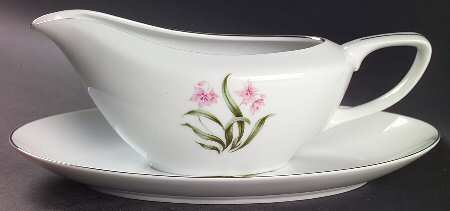 Pink Orchid Gravy Boat & Underplate/Relish
