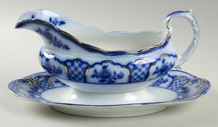 Melbourne (Flow Blue) Gravy Boat with Attached Underplate