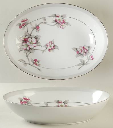 Apple Blossom 10" Oval Vegetable Bowl