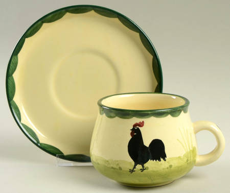 Cocks and Hens Flat Cup & Saucer Set
