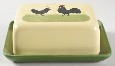 Cocks and Hens Rectangular Covered Butter
