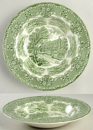 English Country Inns Green Rim Soup Bowl
