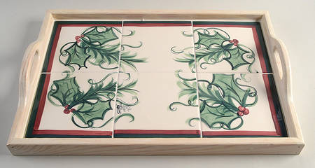Hollylujah Rectangular Wood Tray with Tile Insert