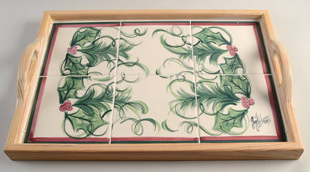 Hollylujah Rectangular Wood Tray with Tile Insert