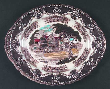 English Country Inns Brown Multicolor 12" Oval Serving Platter