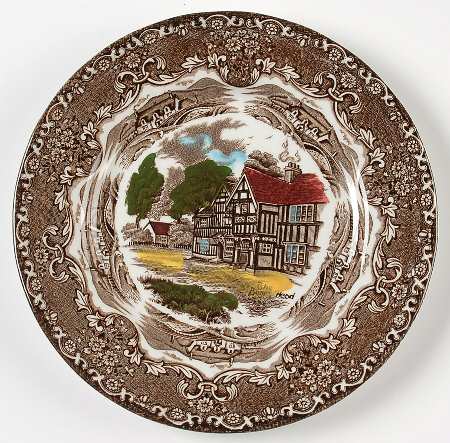English Country Inns Brown Multicolor Dessert/Pie Plate