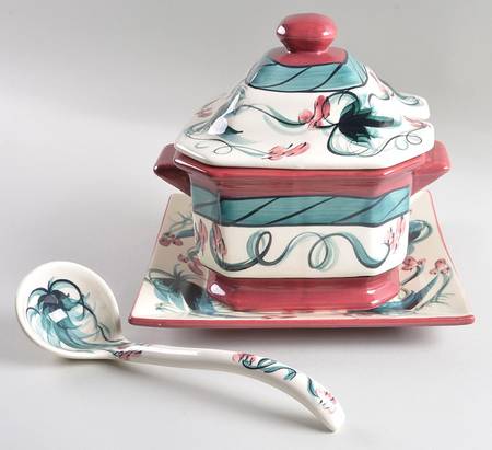Red Grapevine Tureen & Lid w/Ladle & Underplate