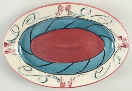 Red Grapevine 10" Oval Plate