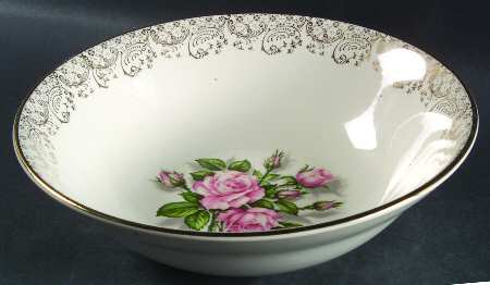 Tudor Rose (Pink Rose Center) 8" Round Vegetable Bowl