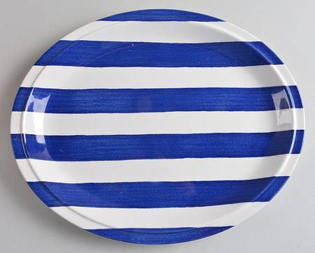 Cabana Stripes Blue 11" Oval Serving Platter