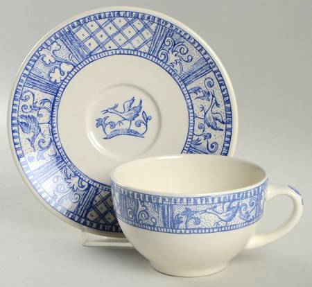Jardin Bleu (Blue and White) Flat Cup & Saucer Set