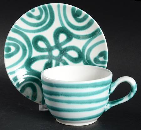 Green Stripe Forest Green (Coupe Shape) Flat Cup & Saucer Set