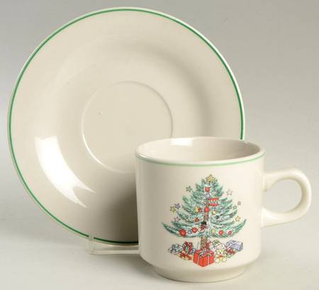 Christmas Memories Cream (Yellow Bear) Flat Cup & Saucer Set