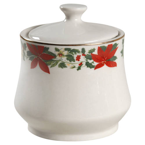 Poinsettia Holiday Sugar Bowl & Lid