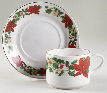 Poinsettia Holiday Flat Cup & Saucer Set