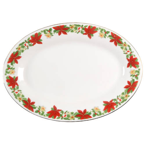 Poinsettia Holiday 12" Oval Serving Platter
