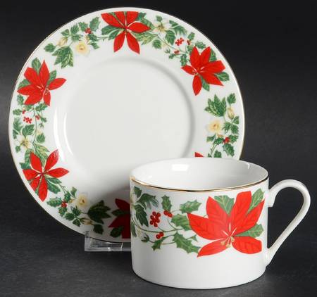 Poinsettia Holiday Flat Cup & Saucer Set