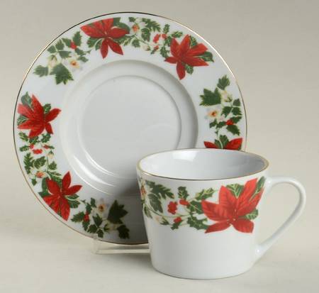 Poinsettia Holiday Flat Cup & Saucer Set
