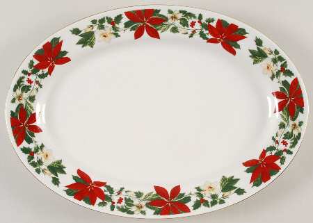Poinsettia Holiday 14" Oval Serving Platter