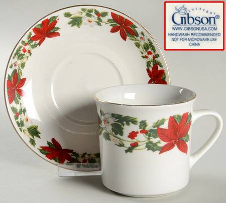 Poinsettia Holiday Flat Cup & Saucer Set