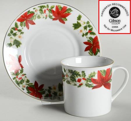 Poinsettia Holiday Flat Cup & Saucer Set