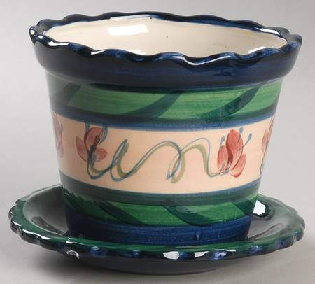 Light Blue Grapevine 4" Flower Pot with Underplate
