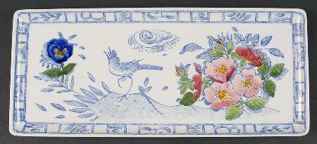 Oiseau Bleu Flowers 14" Rectangular Tray