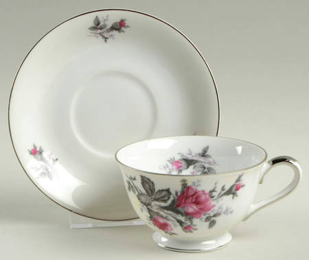 New Moss Rose (Platinum Trim) Footed Cup & Saucer Set
