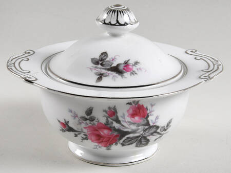 New Moss Rose (Platinum Trim) Sugar Bowl & Lid