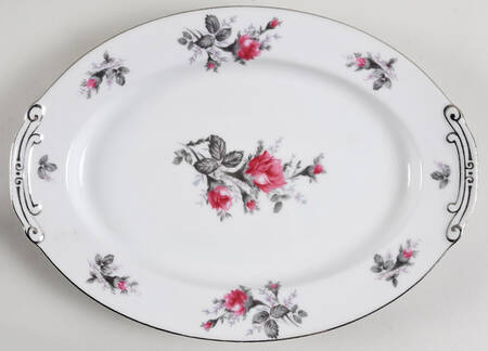 New Moss Rose (Platinum Trim) 12" Oval Serving Platter