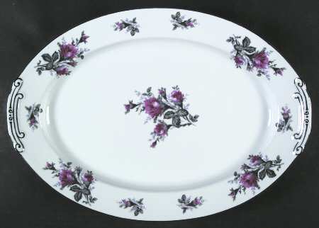 New Moss Rose (Platinum Trim) 16" Oval Serving Platter